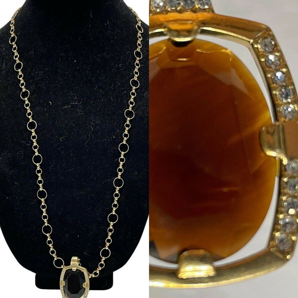 brown multi faceted glass pendant gold tone chain